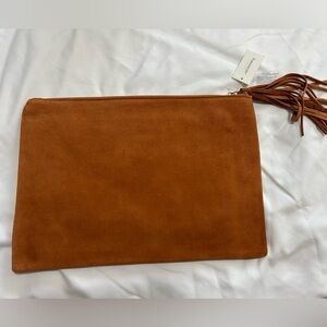 Chic Tan Suede Clutch with Tassel